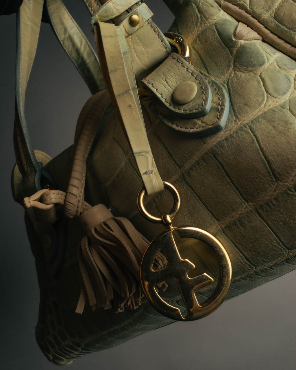 "GIORGIO ARMANI" 00's Crocodile-embossed leather tassel handbag