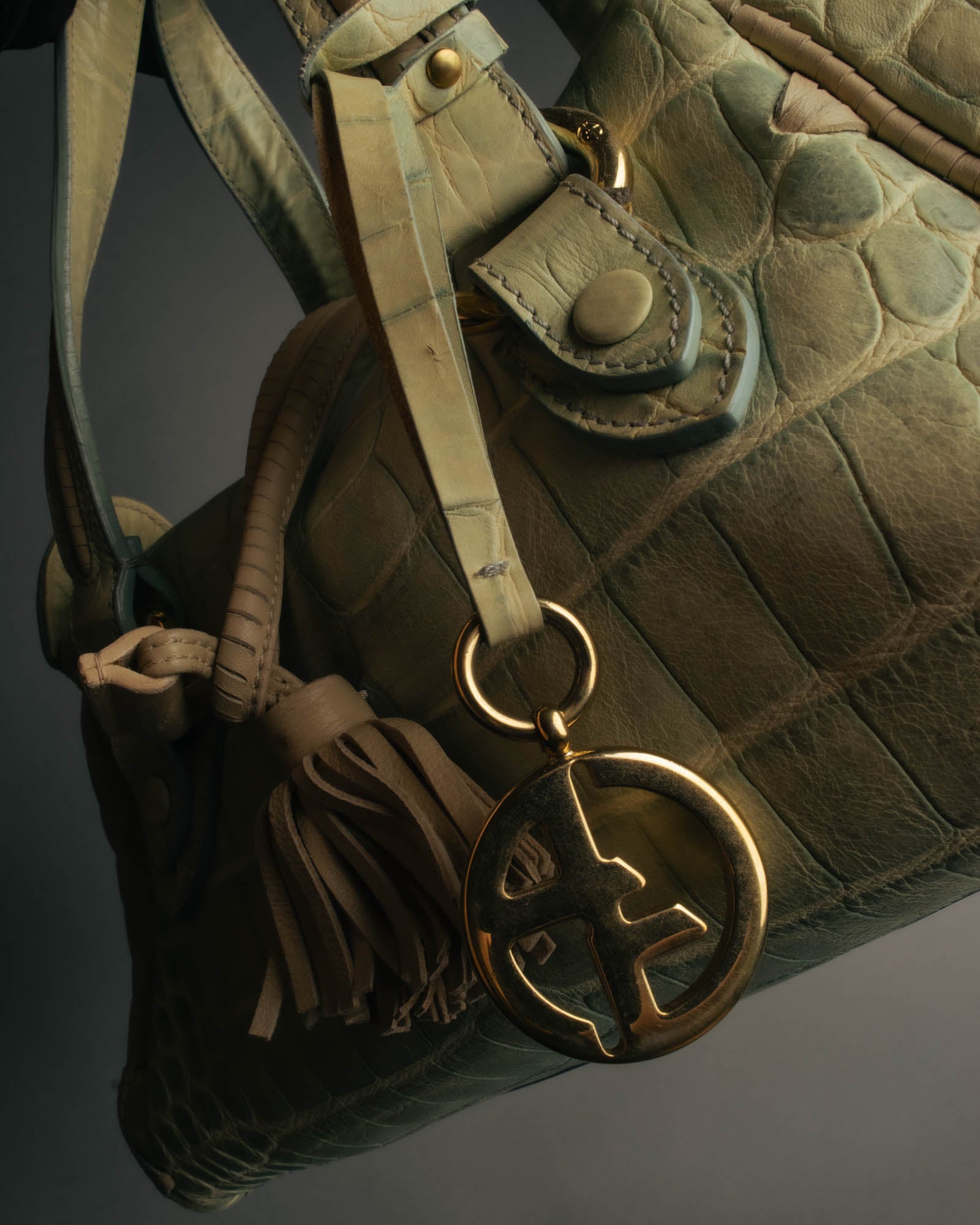 "GIORGIO ARMANI" 00's Crocodile-embossed leather tassel handbag
