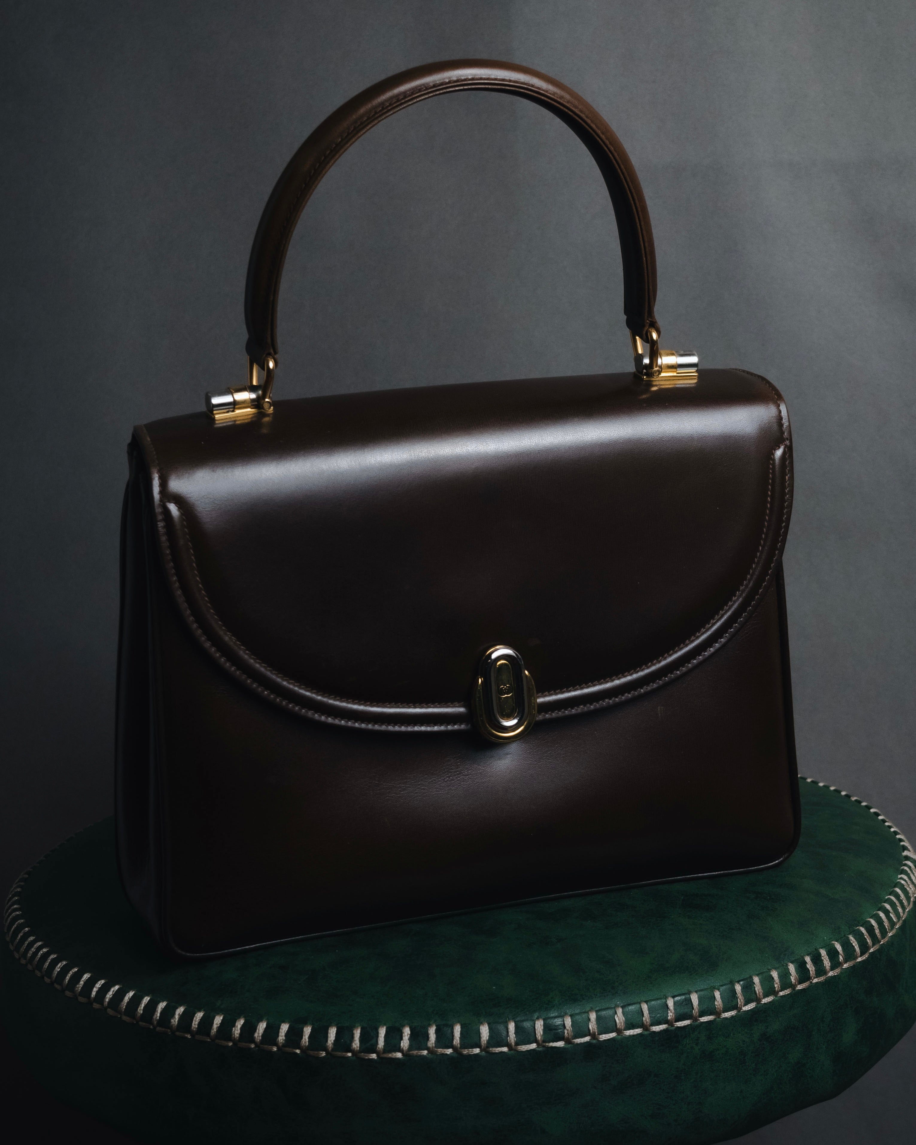 "GUCCI" 70’s-80’s structured box calf top handle bag