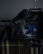 "BURBERRY" Leather switching design check tweed coat