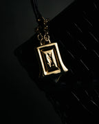 "Yves Saint Laurent" 90’s croc embossed whipstitch trapeze handbag