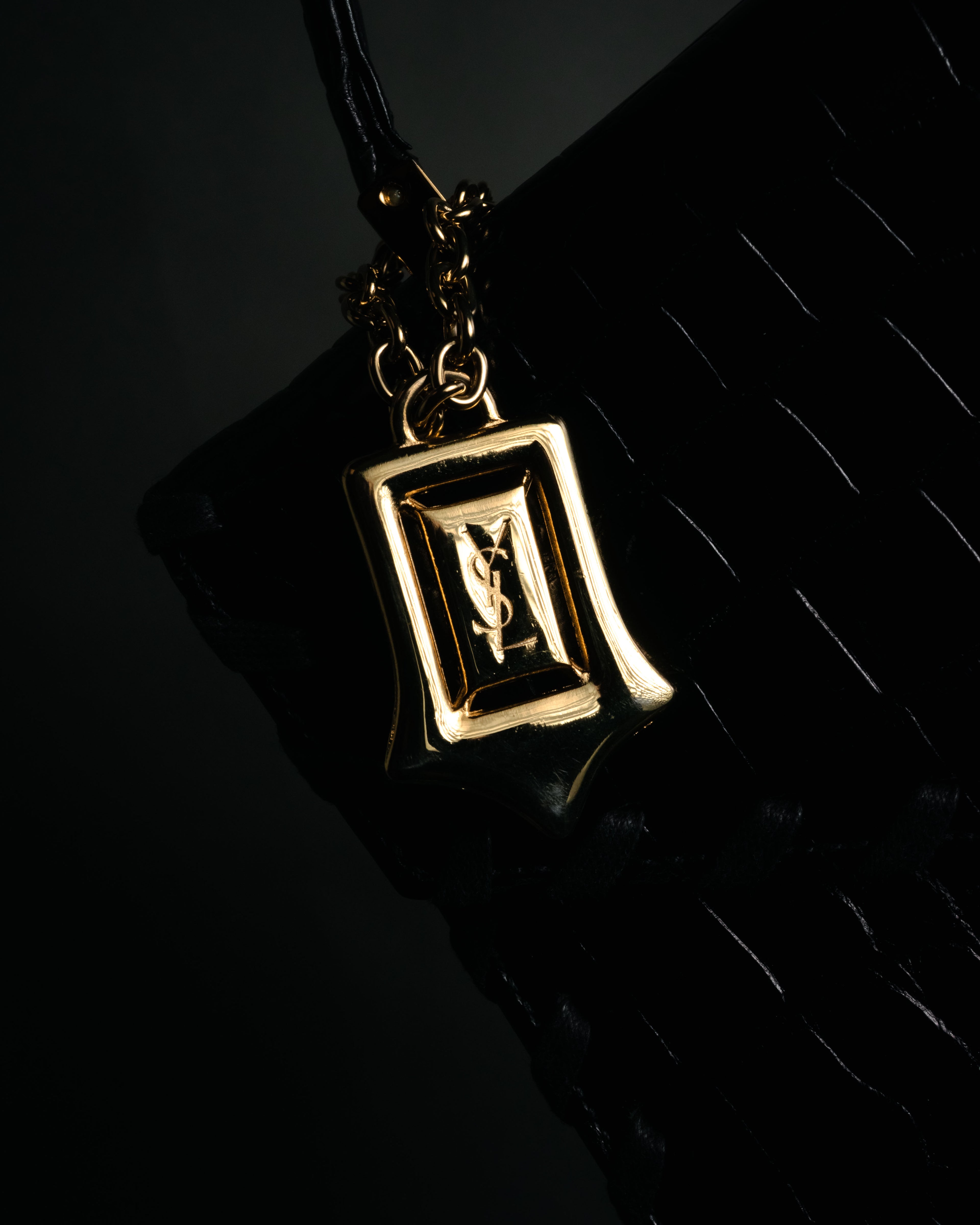 "Yves Saint Laurent" 90’s croc embossed whipstitch trapeze handbag