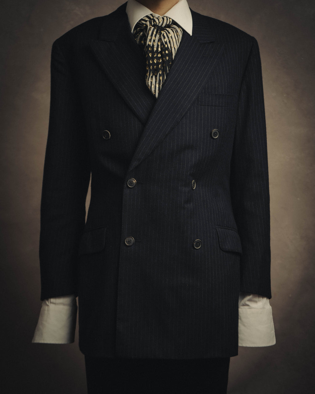 -SPECIAL- “Hermès” 80’s-90’s Super 120’s wool pinstripe double breasted setup