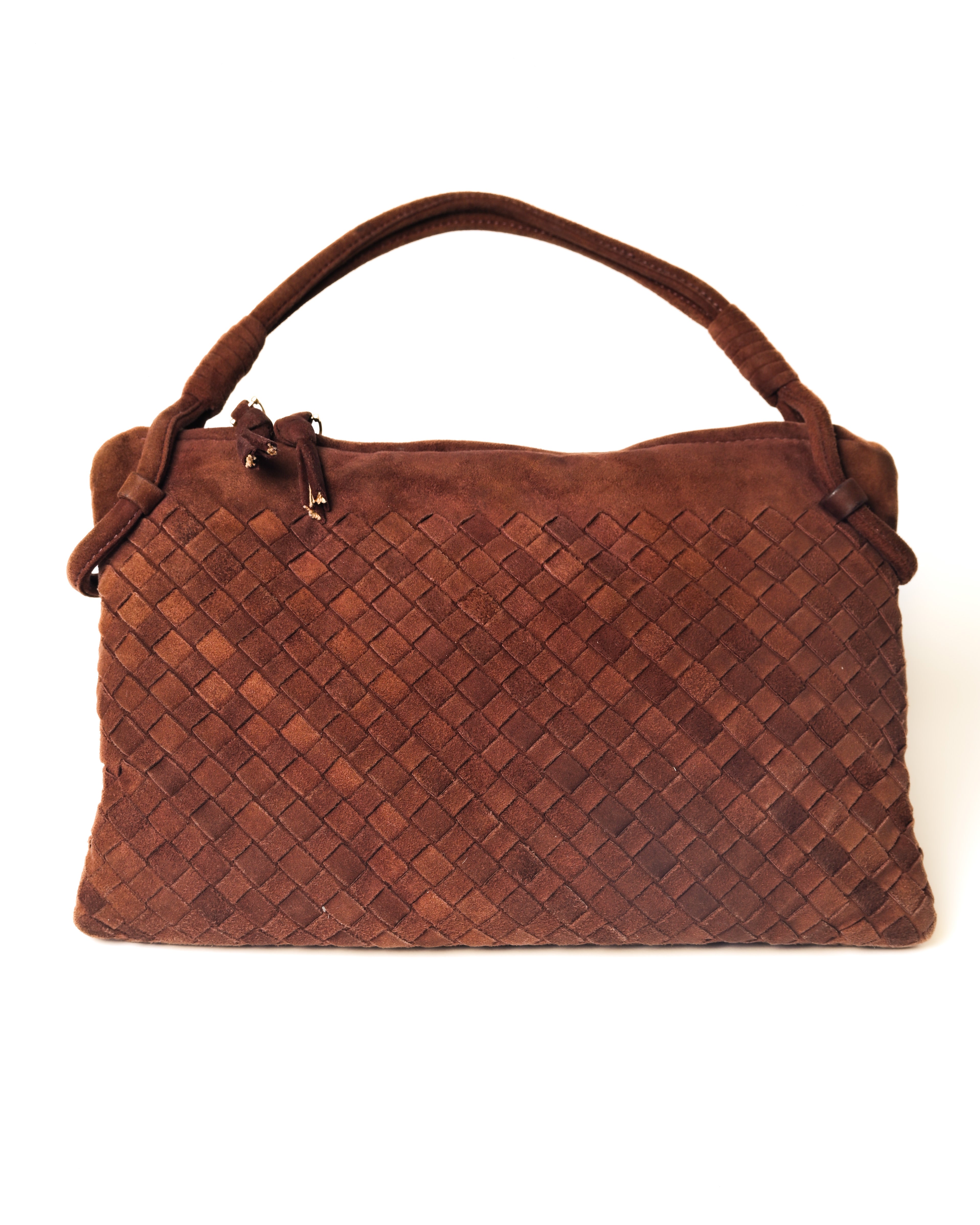 BOTTEGA VENETA/ Intrecciato Beautiful Suede Handbag Red Brown