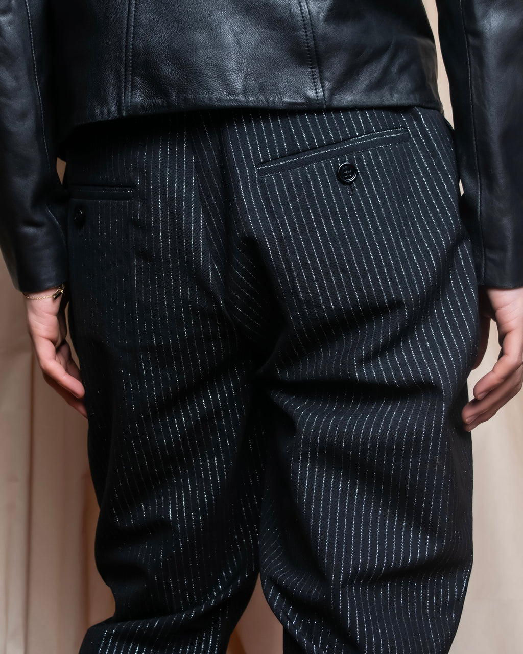 "CELINE" Shiny striped wide tapered slacks