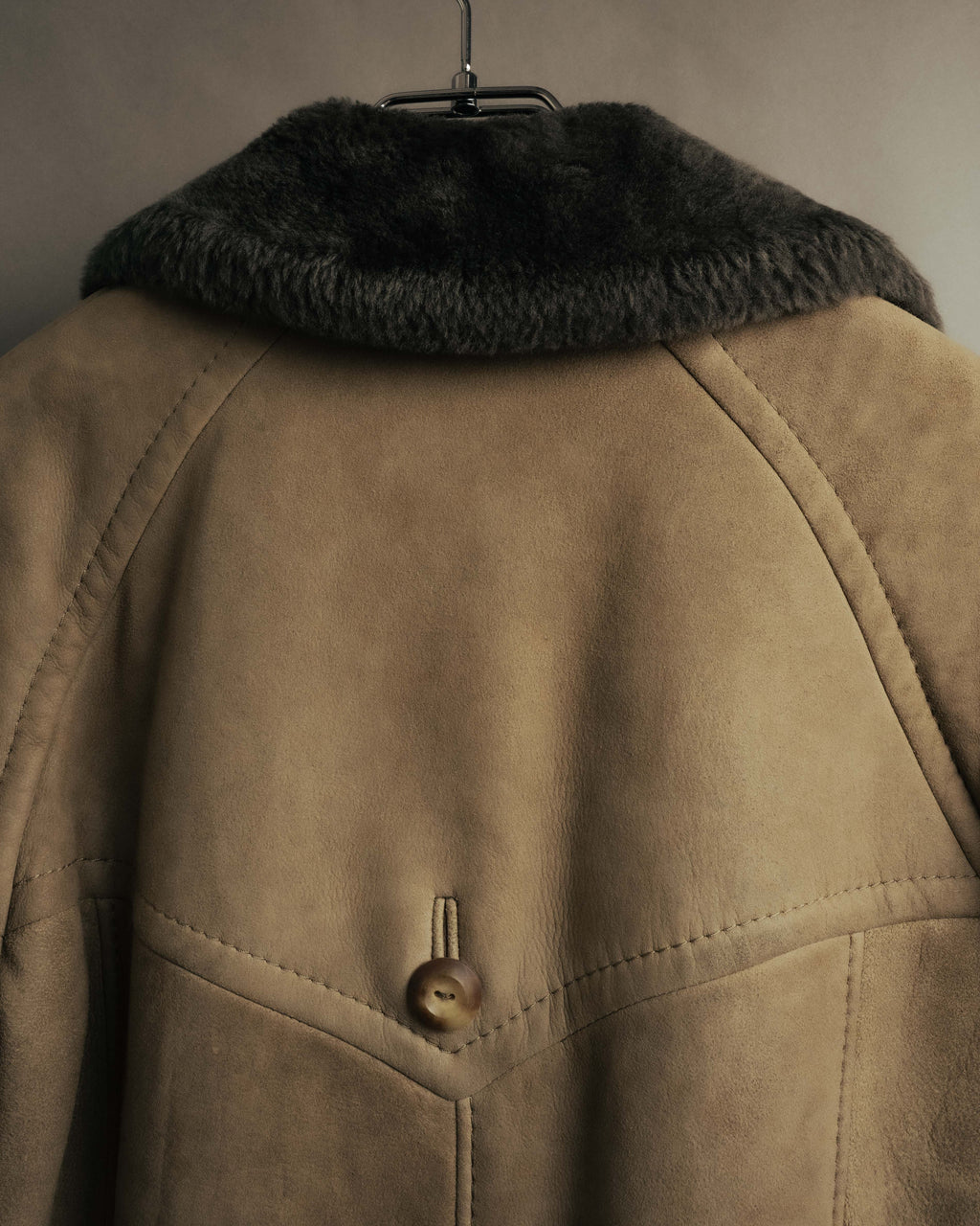 “LOEWE” 70’s-early 90’s Suede shearling belted long coat