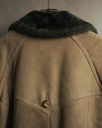 “LOEWE” 70’s-early 90’s Suede shearling belted long coat