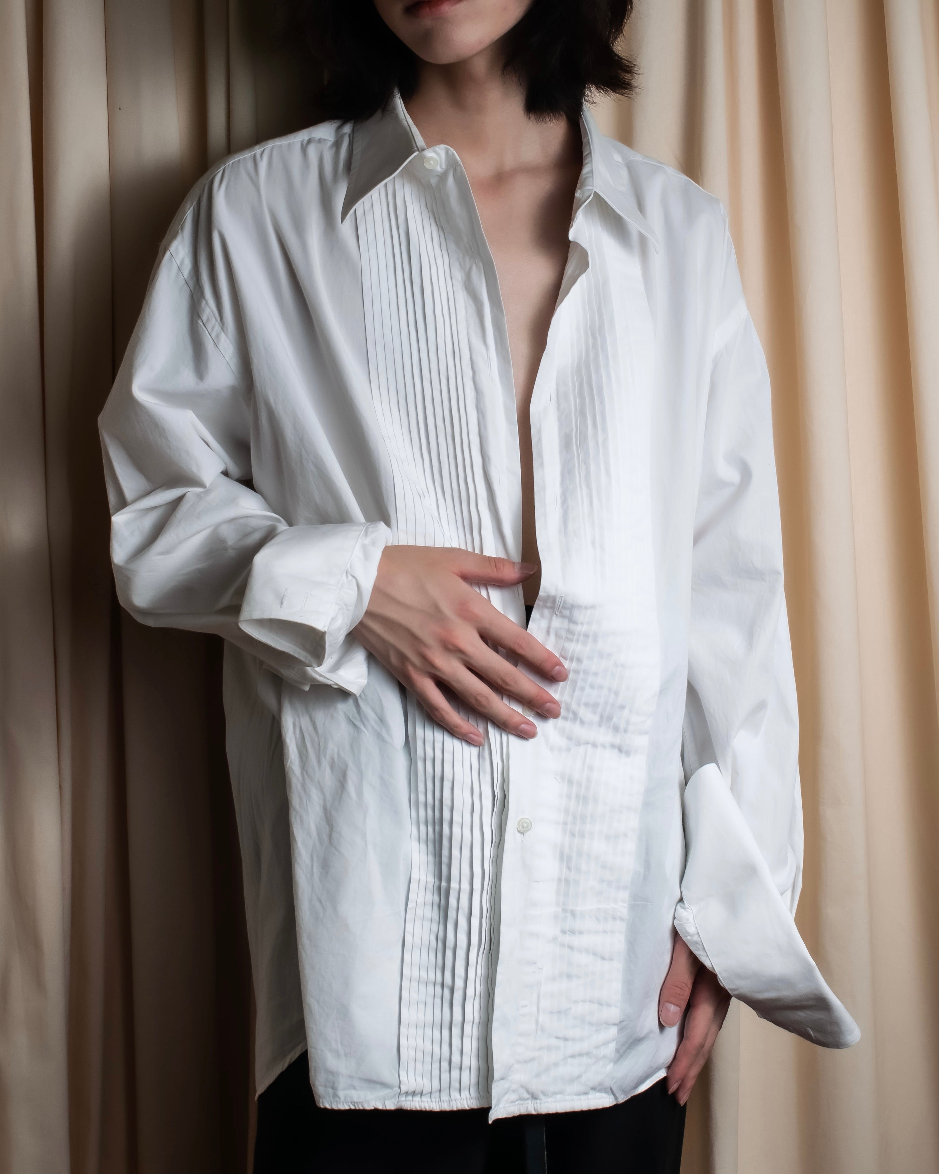 "Christian Dior" Pintuck design wide spread collar dress shirt