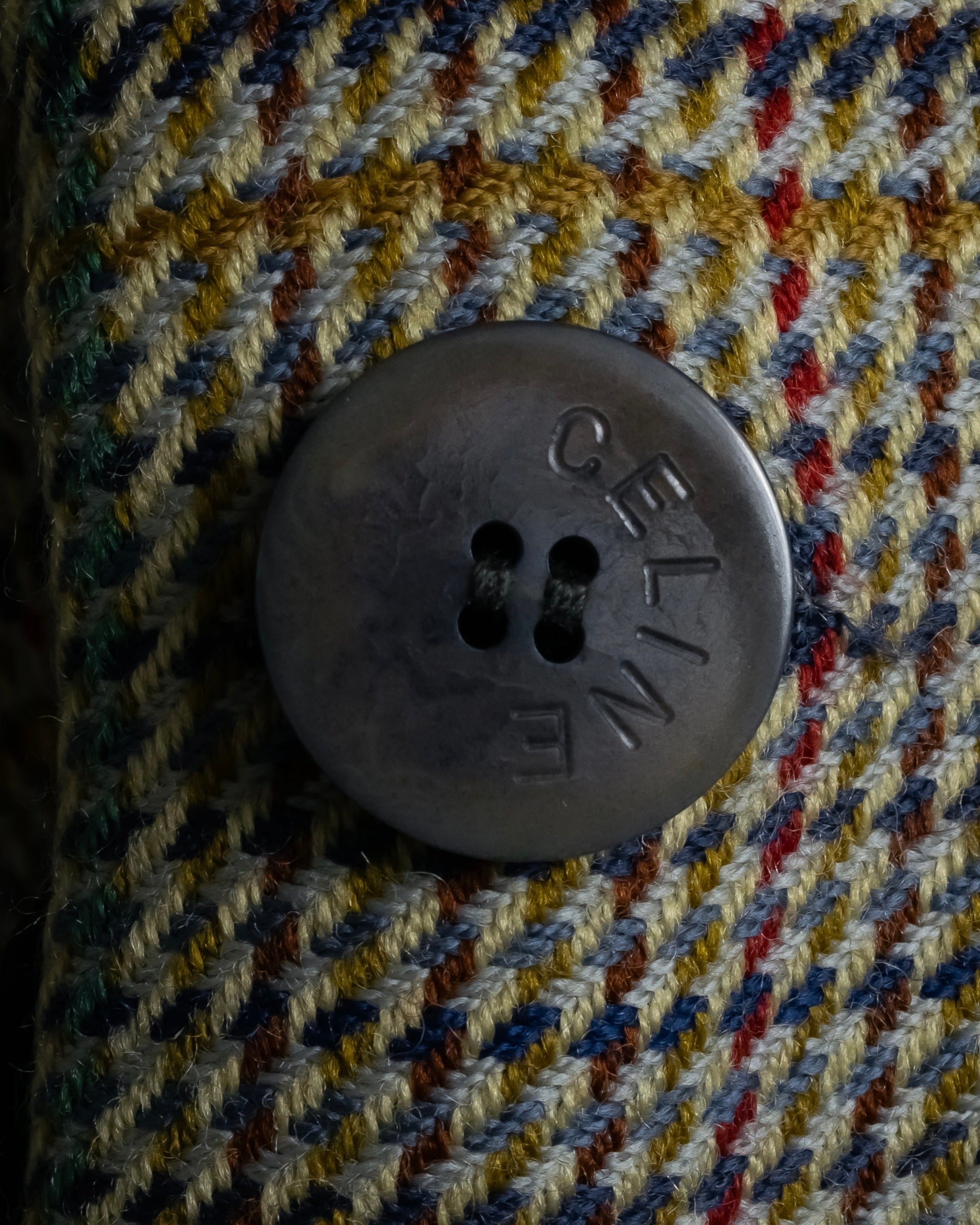 "CELINE" 90’s–00’s checked velvet collar coat