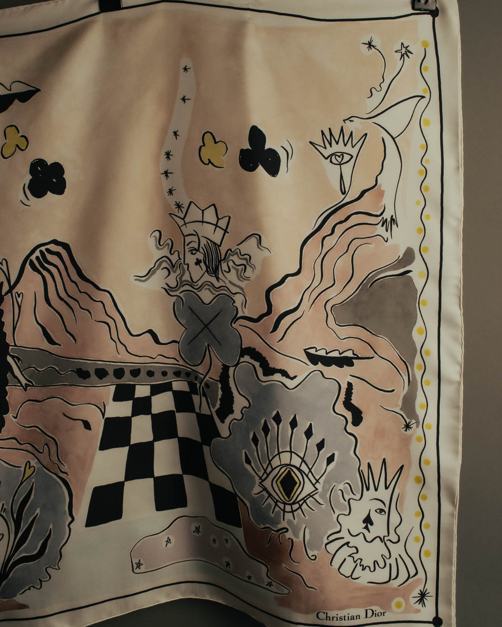 "Christian Dior" 2010's Modern surrealist trump print silk scarf