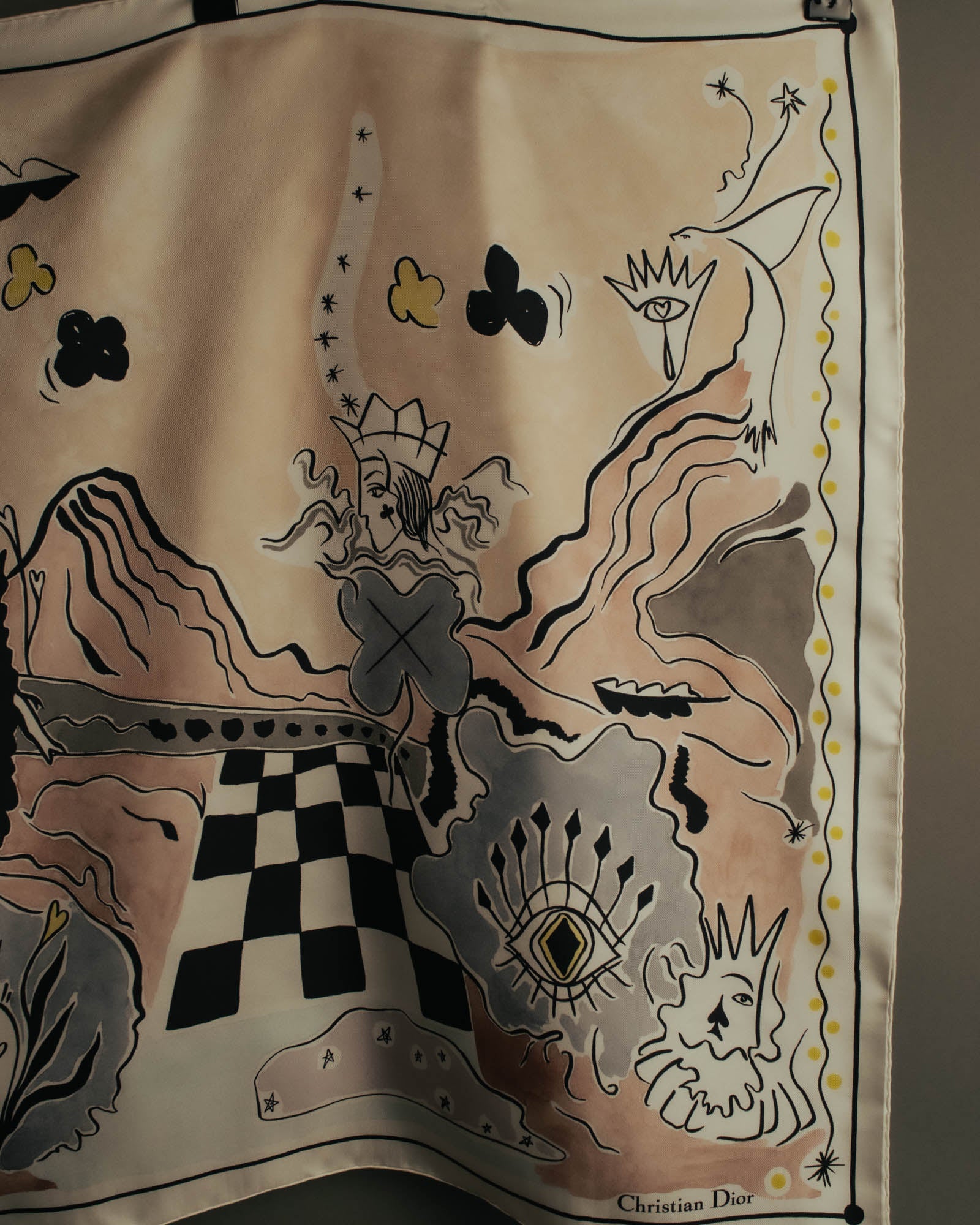 "Christian Dior" 2010's Modern surrealist trump print silk scarf