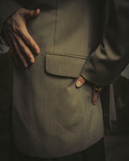 -SPECIAL- "Hermès" 80's-00's Leather collar tailored blazer