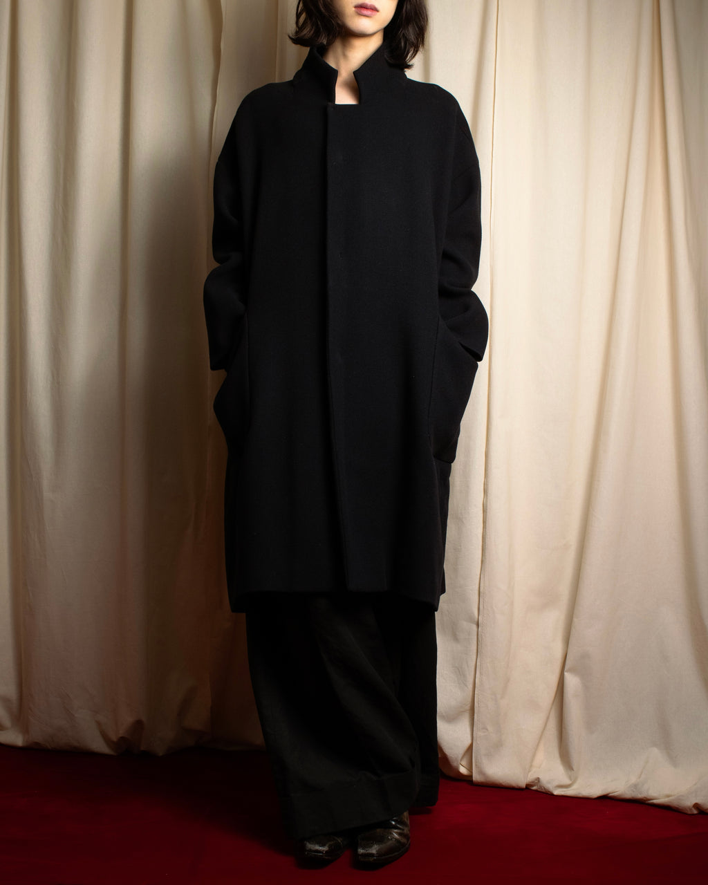 "ISSEY MIYAKE PLANTATION" Minimalist design A-line stand collar coat