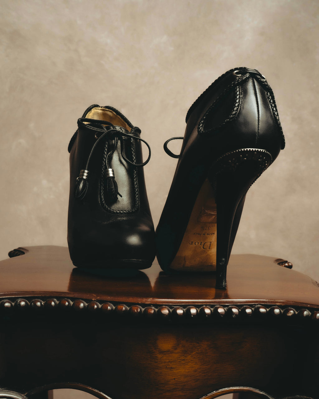 -SPECIAL- “Christian Dior” 00’s Ornate metal heel lace-up ankle boots