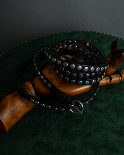 "MIU MIU" Silver metal stud design leather narrow belt