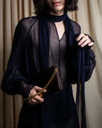 "HERMES" Bowtie detail balloon sleeve sheer pullover