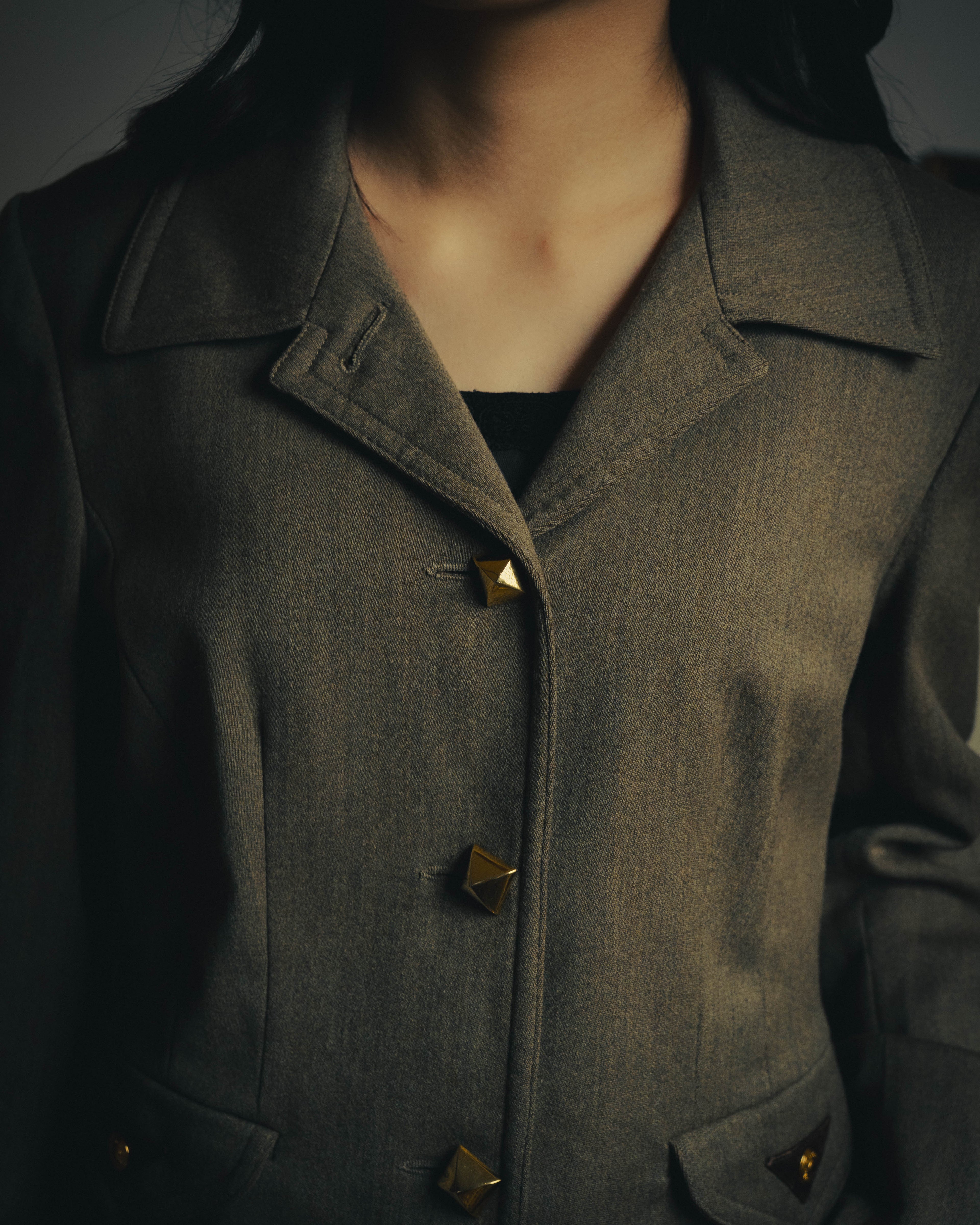 –SPECIAL– "Hermès" 70's-80's Equestrian wool tailored jacket