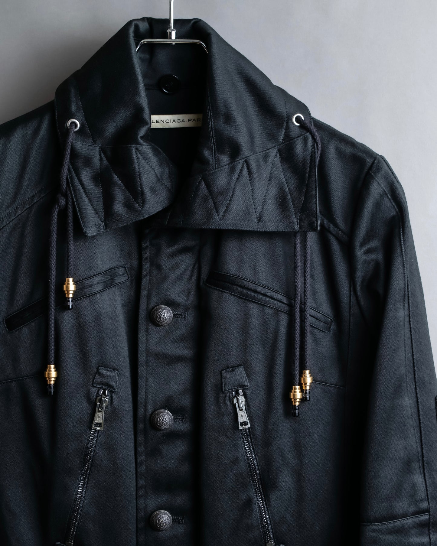 "BALENCIAGA" Glossy cotton military detail belted coat