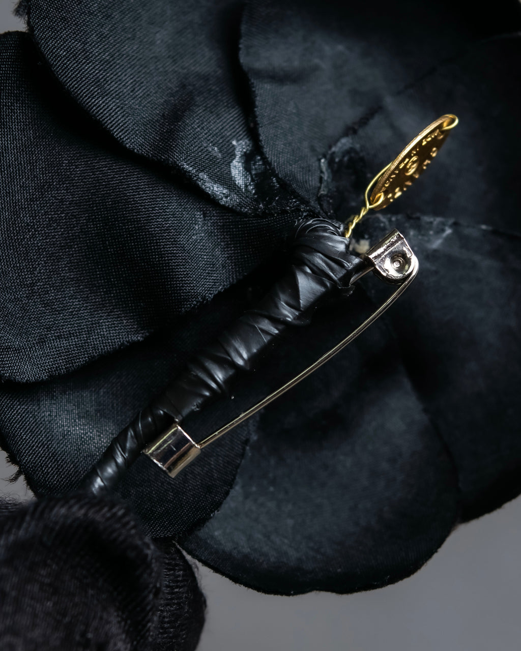 "CHANEL" Black camellia motif brooch