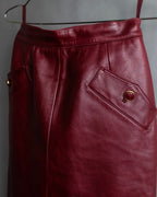 "LOEWE" Burgundy leather front button middle skirt