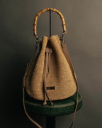 “Heidi Klein” Natural raffia bamboo handle bucket bag