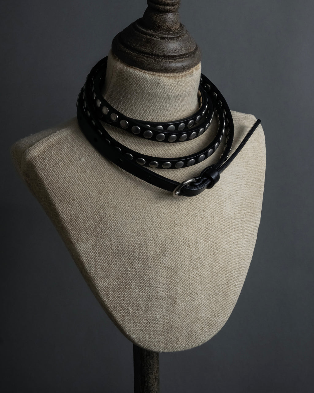 "MIU MIU" Silver metal stud design leather narrow belt