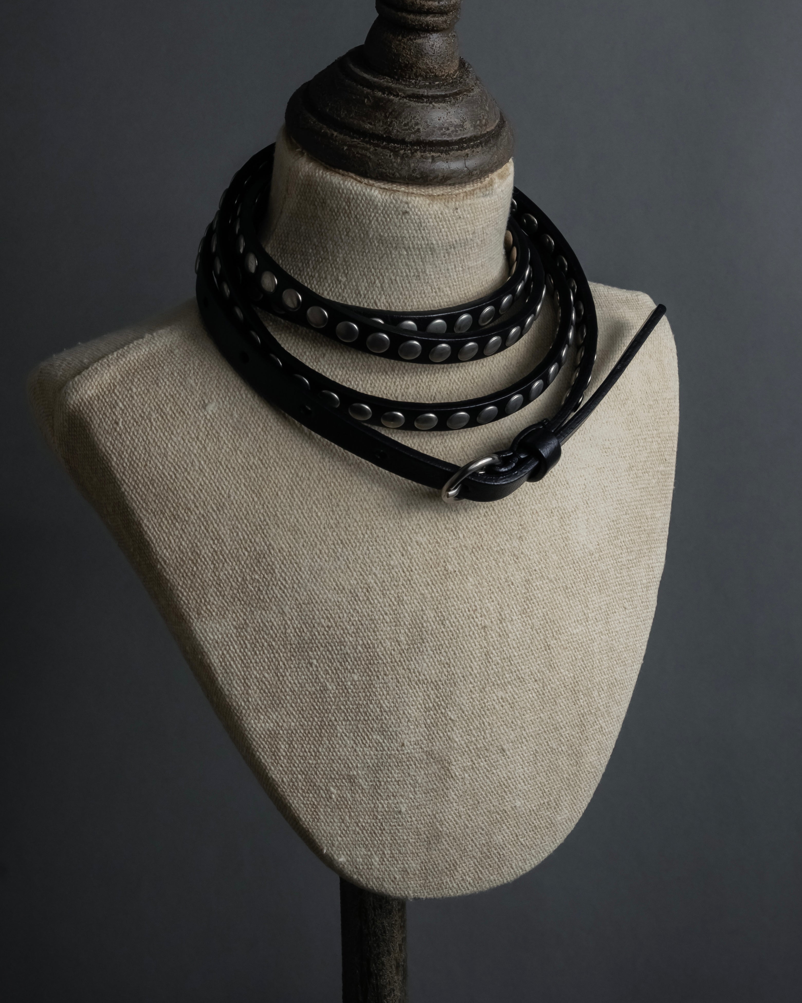 "MIU MIU" Silver metal stud design leather narrow belt