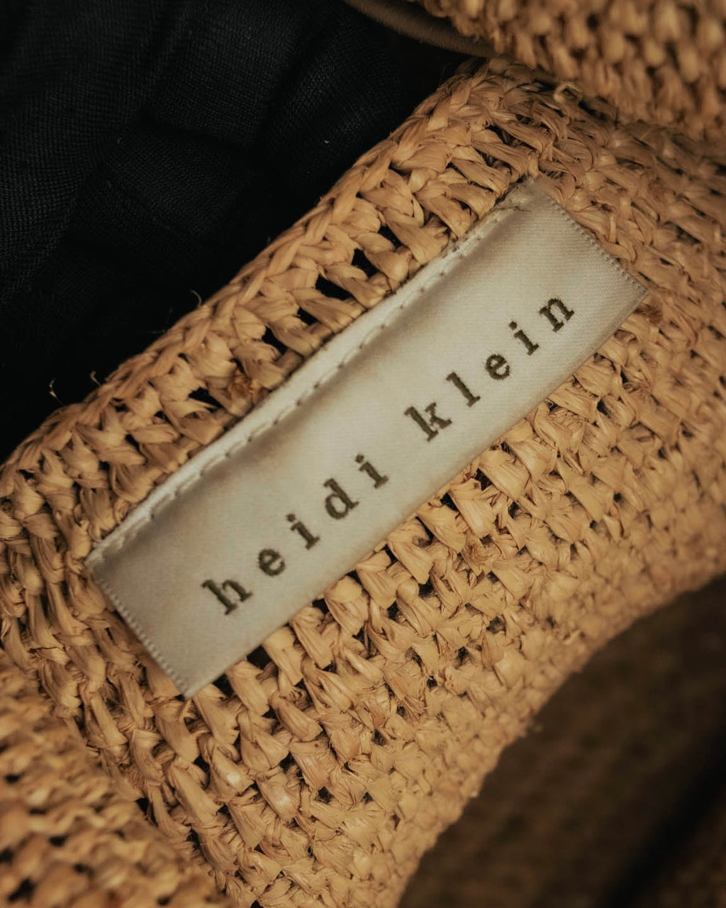 “Heidi Klein” Natural raffia bamboo handle bucket bag