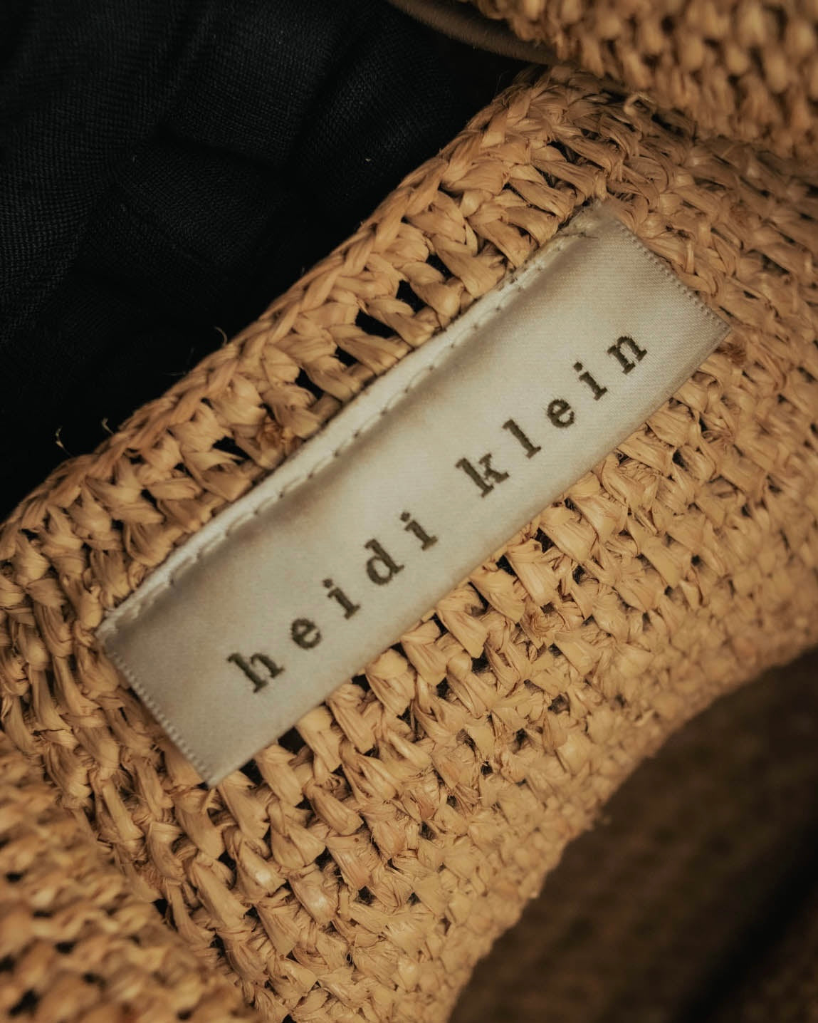 “Heidi Klein” Natural raffia bamboo handle bucket bag