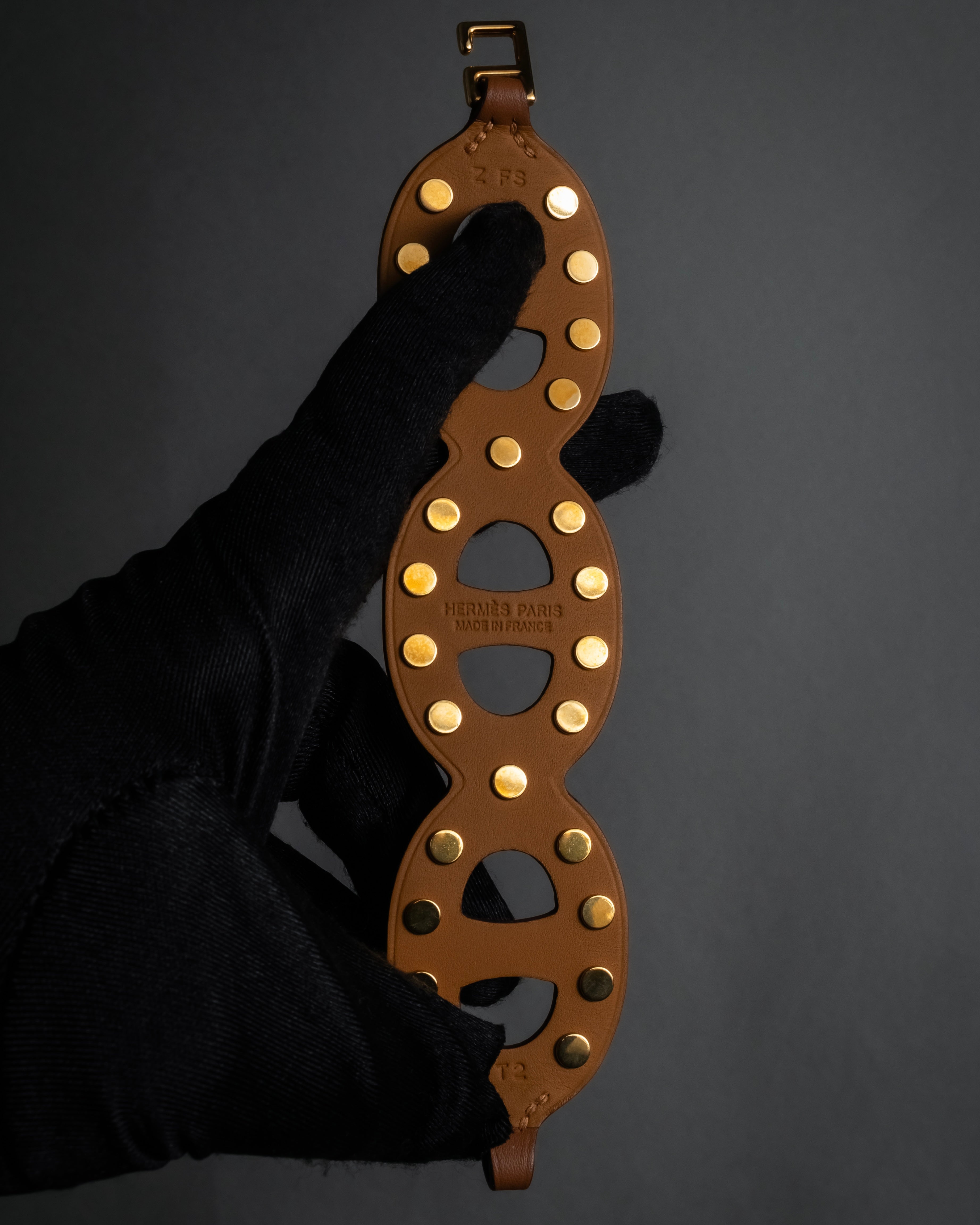 "HERMES" Chaine d'Ancre motif studs leather bracelet