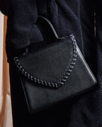 "YVES SAINT LAURENT" Hand stitched design trapezoid leather bag