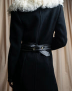 "HELMUT LANG" Fur collar belted long coat