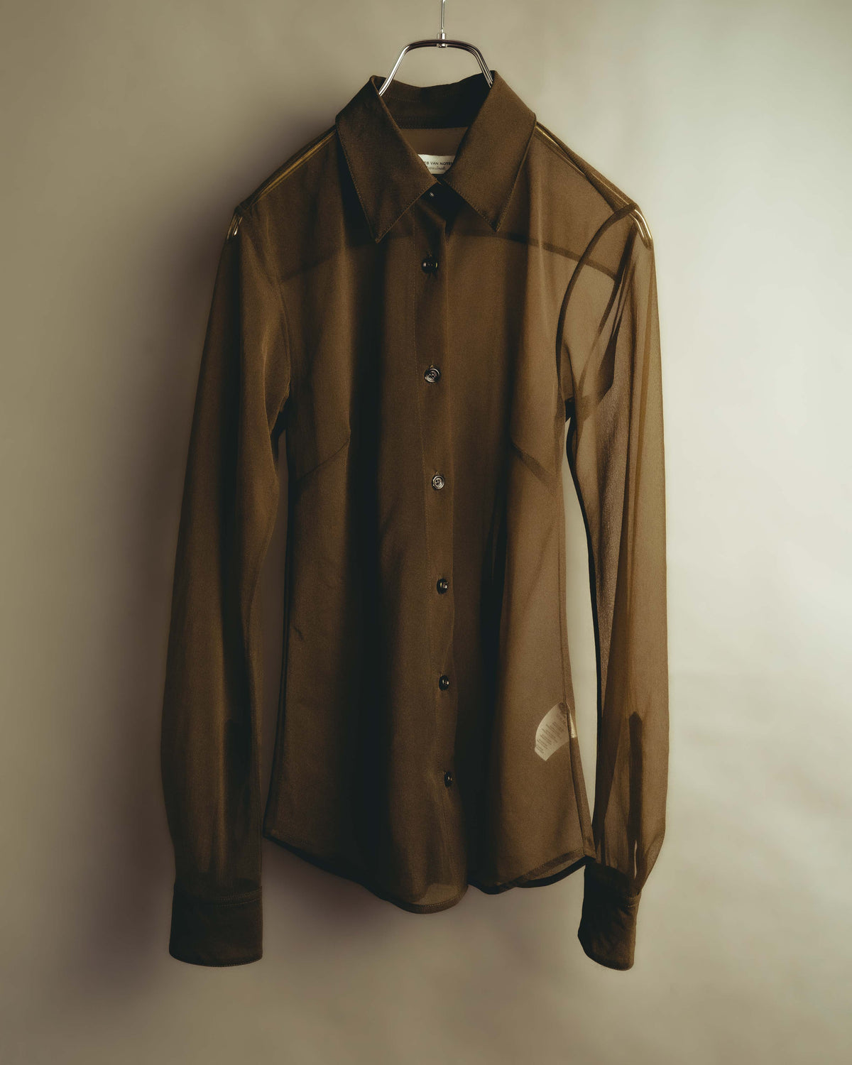-SPECIAL- “Dries Van Noten” 20’s Sheer brown tailored long sleeve shirt