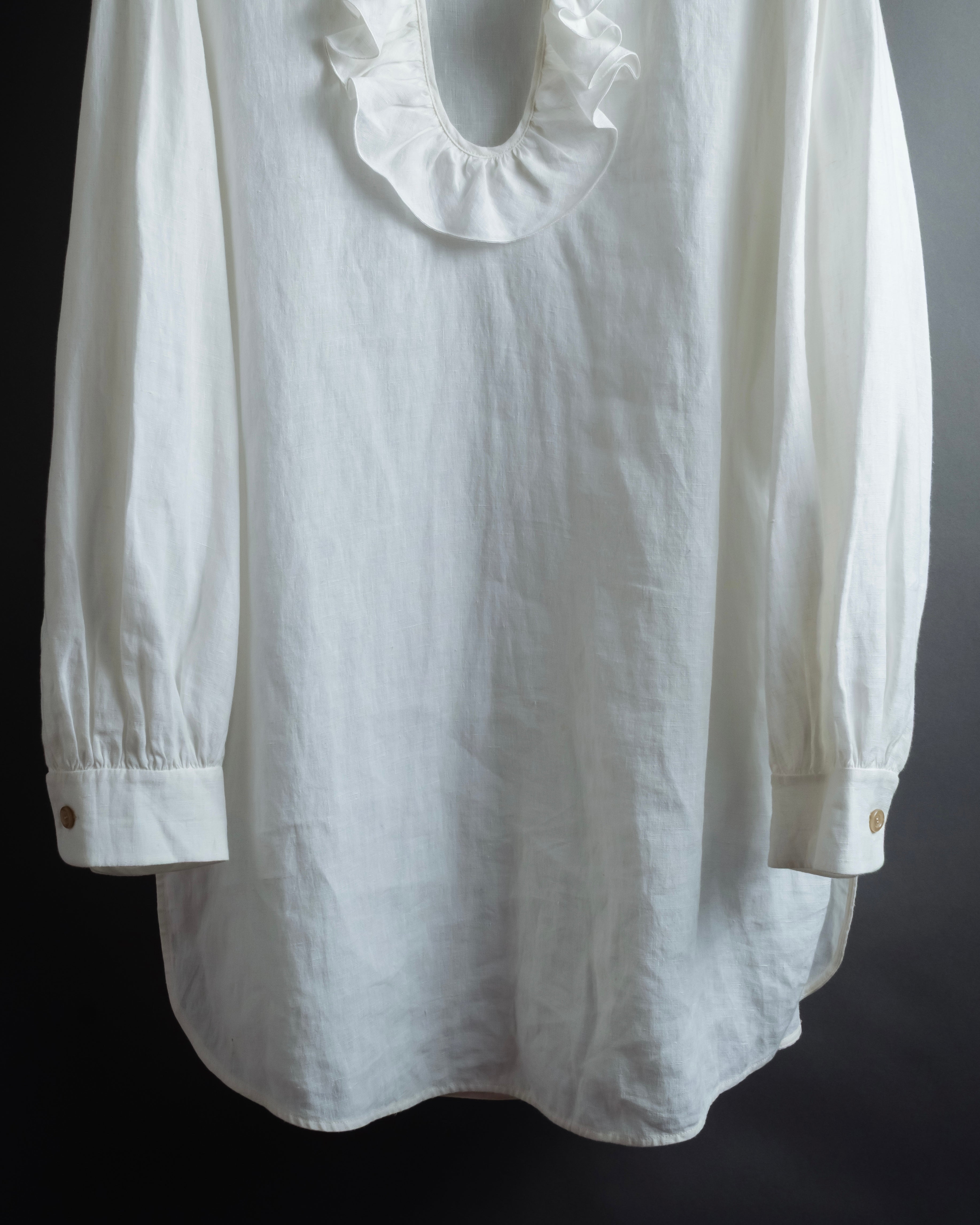 "GUCCI" Michele period ruffle round collar linen pullover shirt