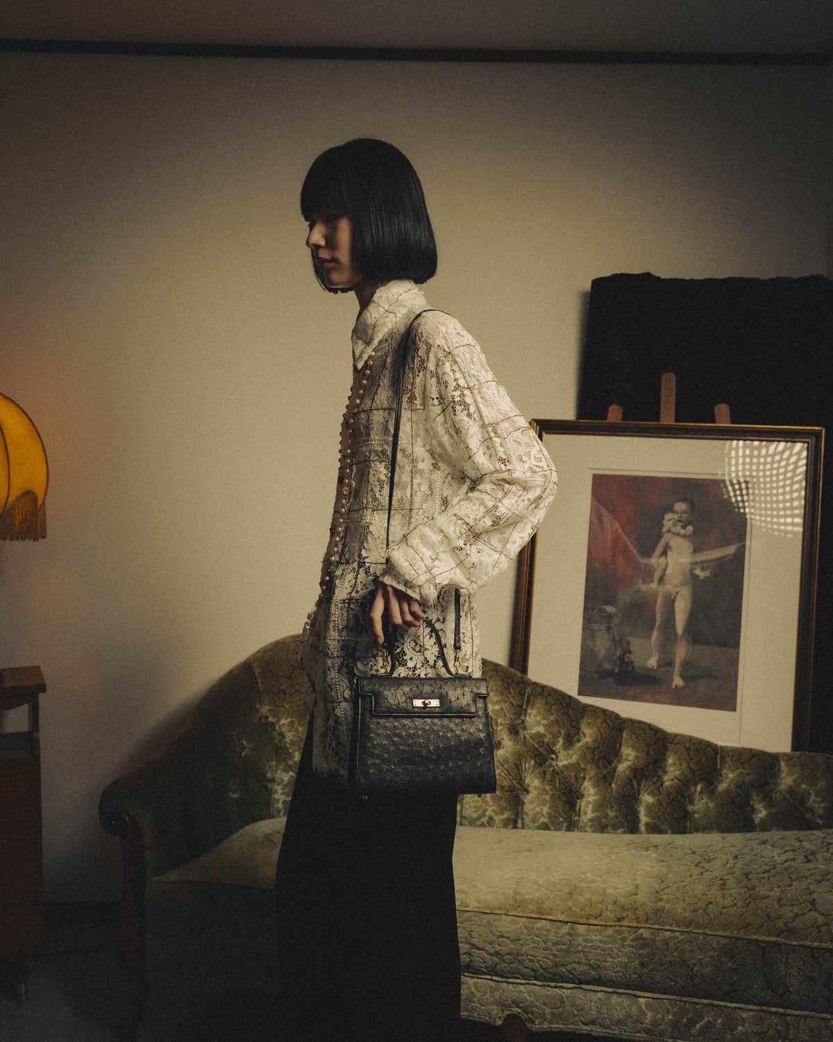 -SPECIAL- "Balenciaga" 90's-00's Ostrich leather structured top handle bag