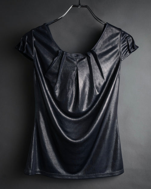 “Christian Dior” 2000’s Metallic draped cap sleeve top