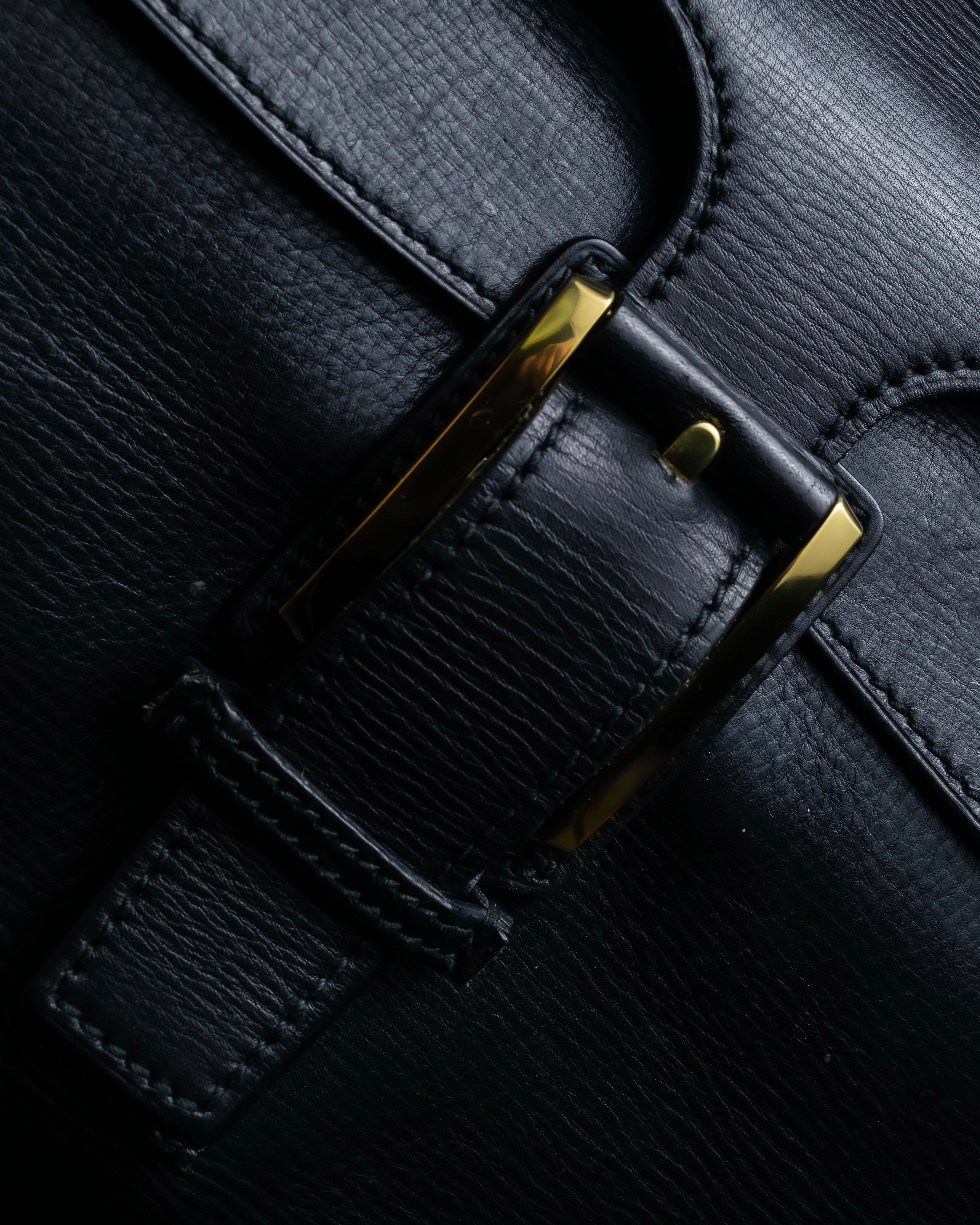 "GUCCI" Double flap design grained leather one-handle bag