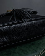 "YVES SAINT LAURENT" 80's-90's Wood toggle design pebbled leather bag