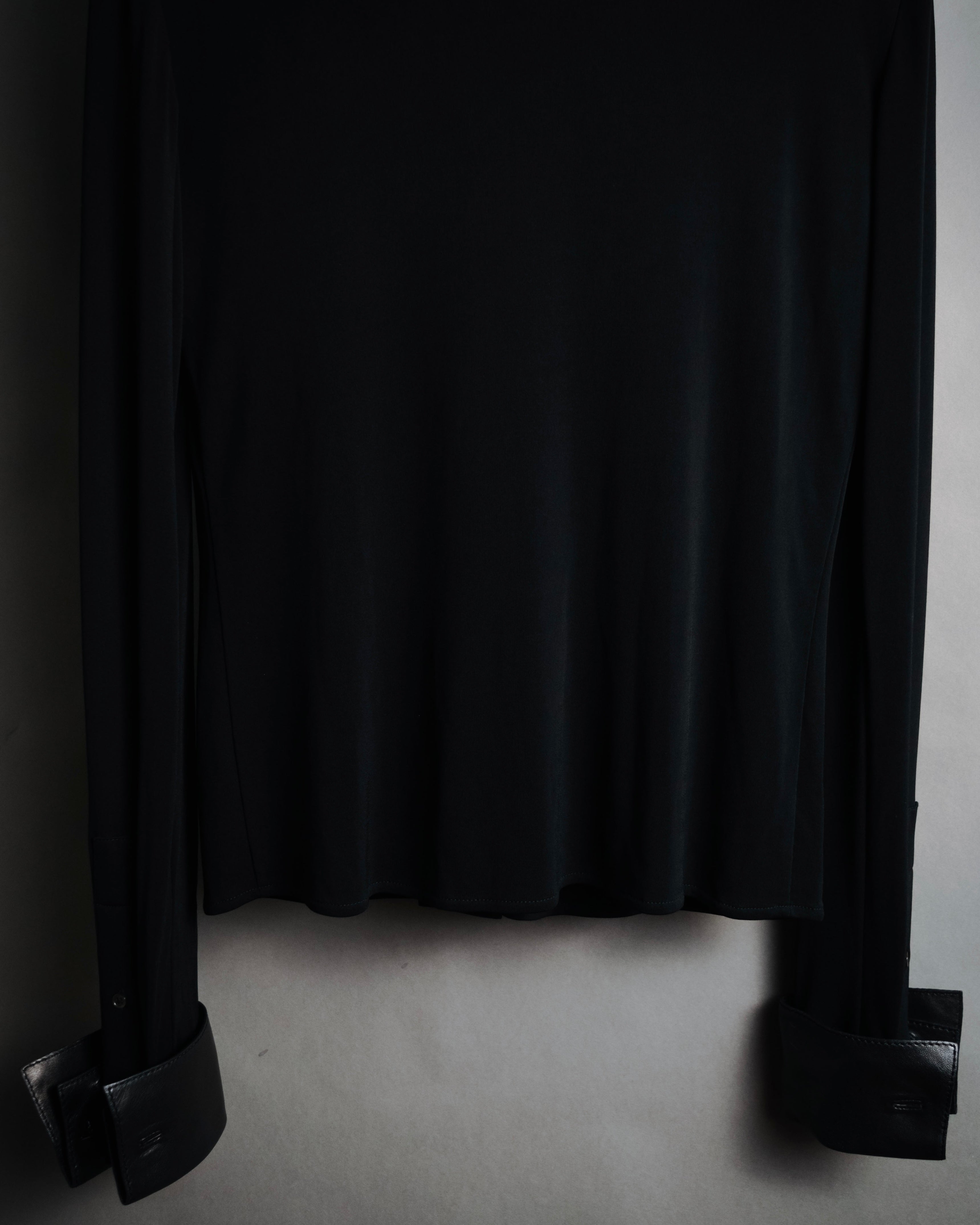 –SPECIAL– "HERMES" 00’s Leather-trimmed viscose evening shirt