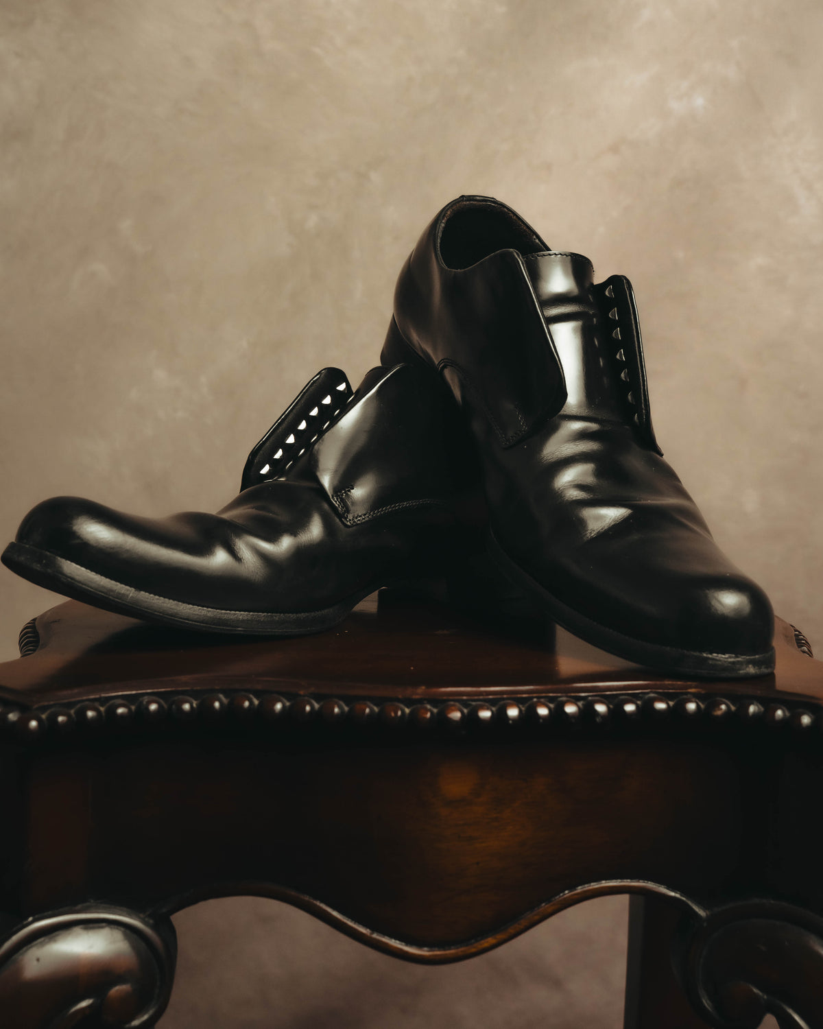 “DSQUARED2” 2010’s Studded double-tongue laceless leather derby shoes