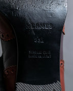 "HERMES" Medallion design combination leather heel shoes