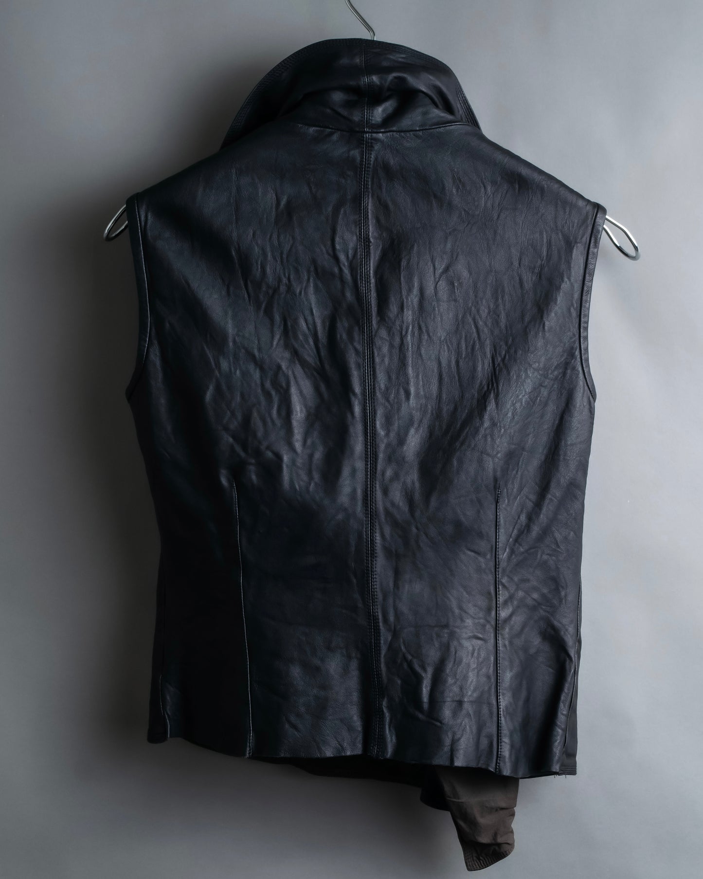 "Rick Owens" 100% lamb leather high neck sleeveless jacket