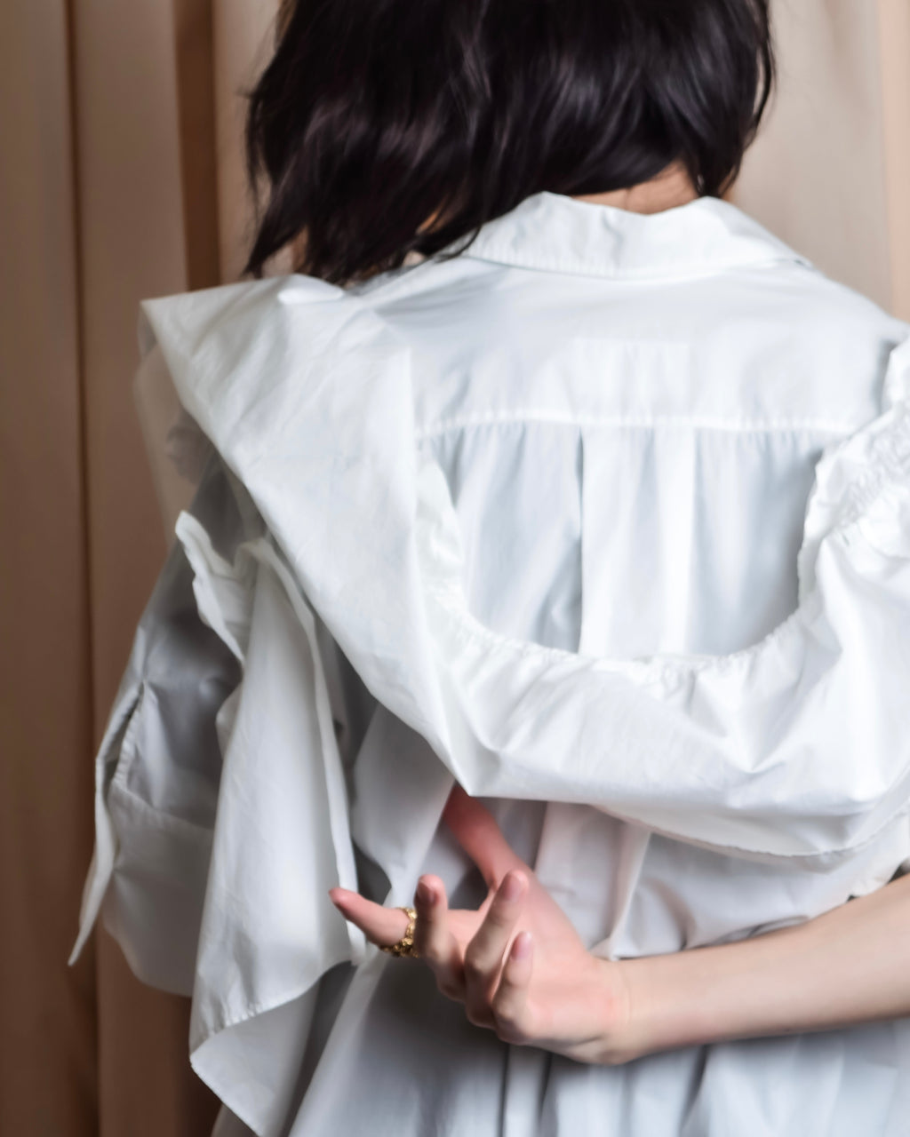 "MM6 MAISON MARGIELA" 20SS Frilled overlay cotton hybrid shirt