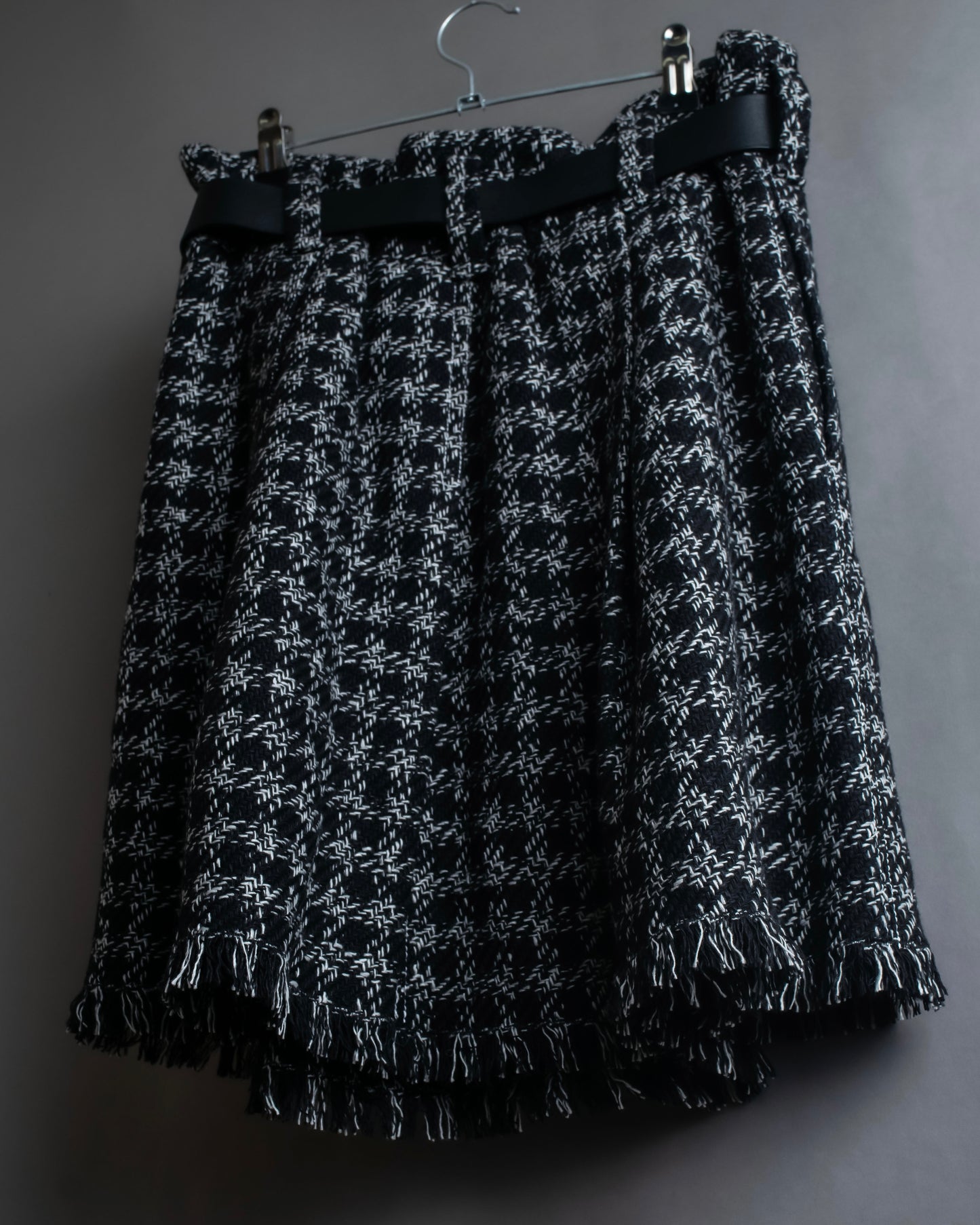 "LOUIS VUITTON" Houndstooth fringe design belted skirt