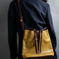 "Cartier" Drawstring design bicolor leather shoulder bag