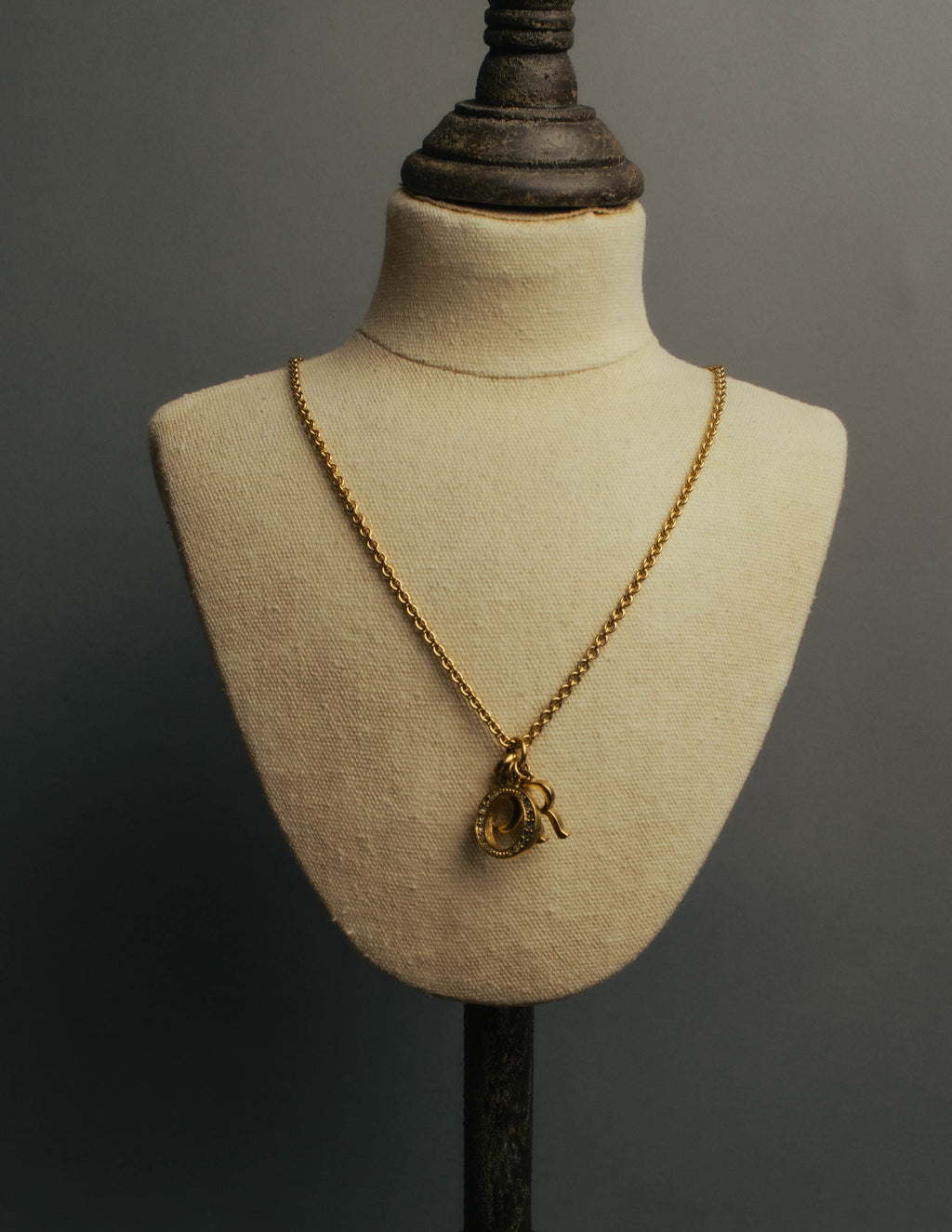 "Christian Dior" 90's-00's Gold tone logo charm necklace