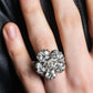 "CHANEL" Cocomark engraved rhinestone design camellia ring