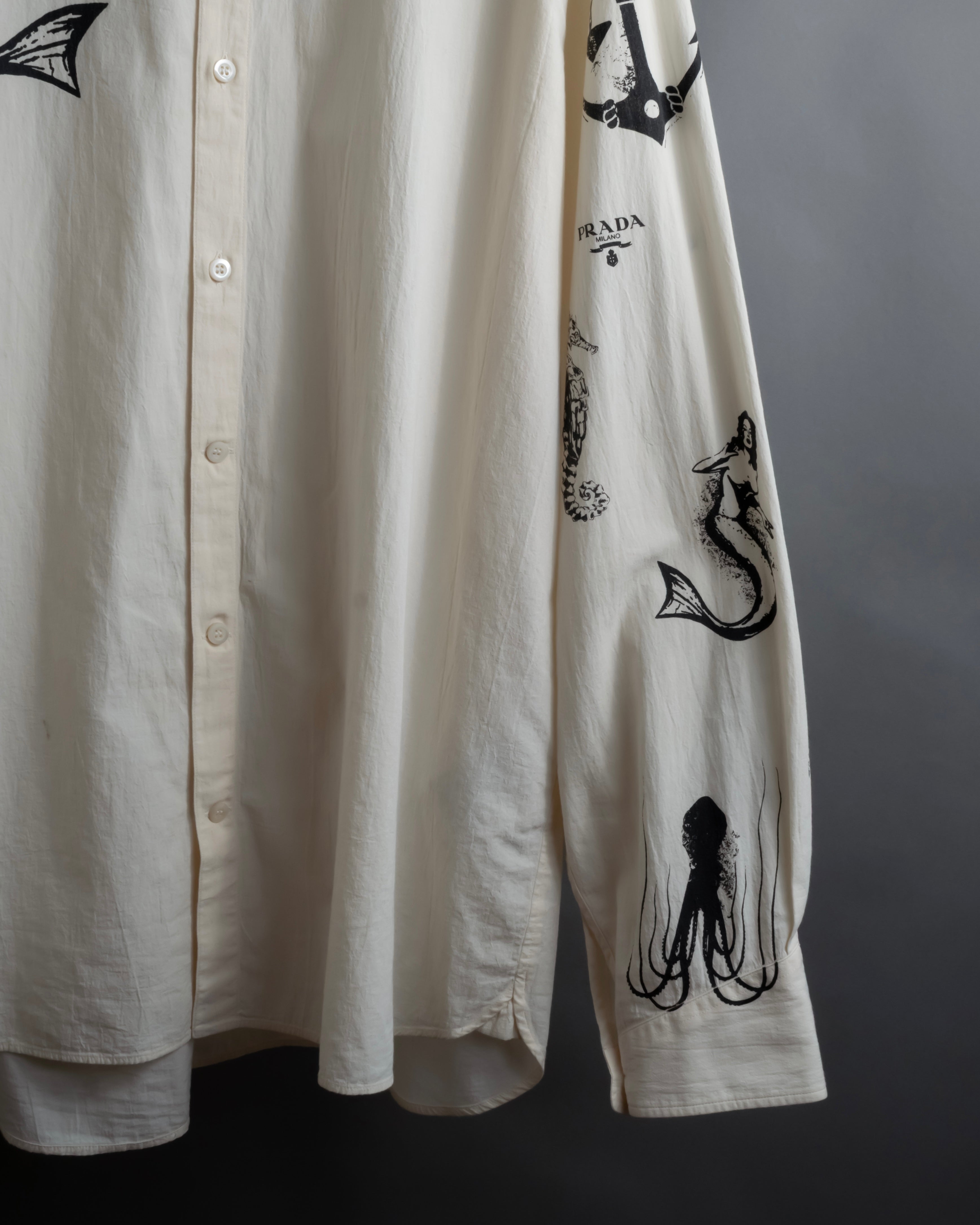 "PRADA" 22SS Sea fable motif print oversized shirt