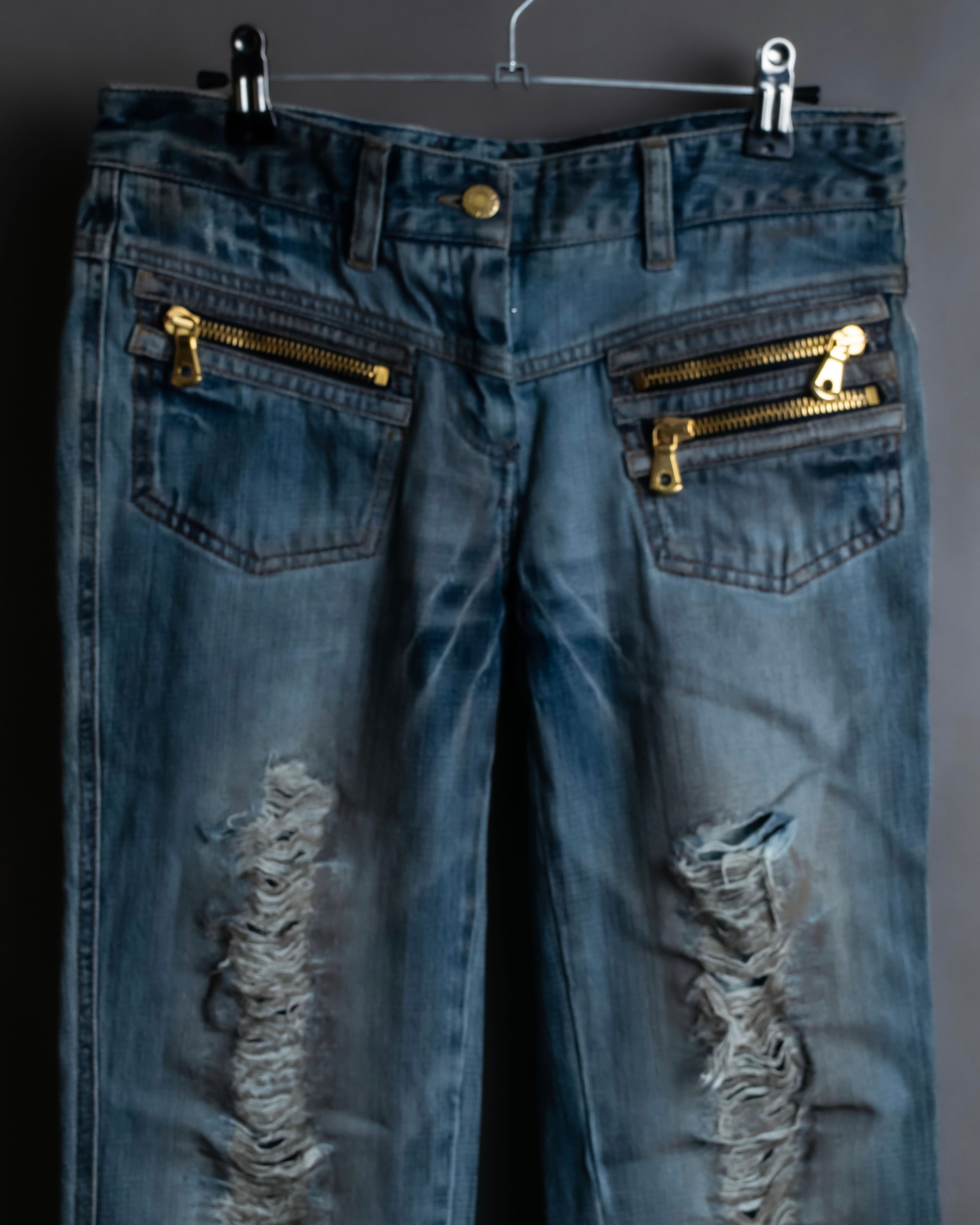 "Dolce & Gabbana" Gold zip detail distressed straight denim