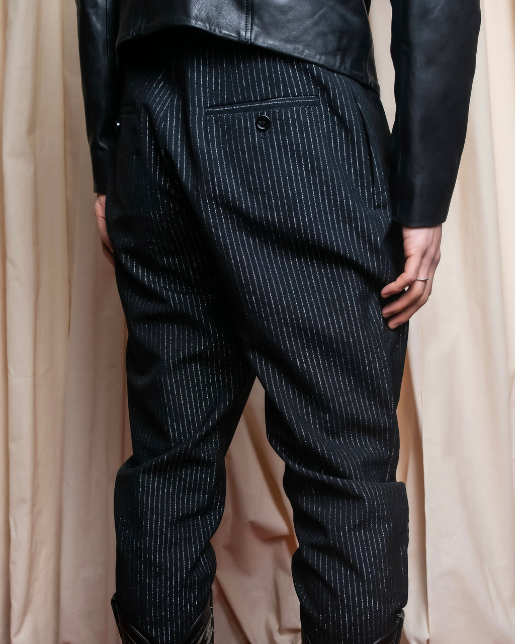 "CELINE" Shiny striped wide tapered slacks